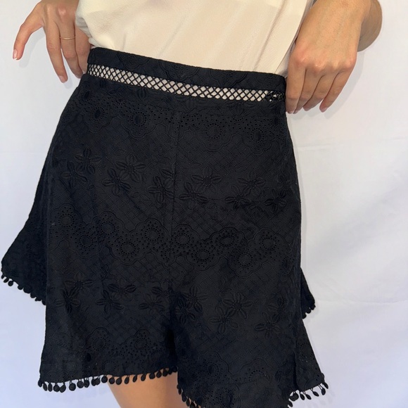 Zimmermann Black Lace Shorts with Pom Pom Trim